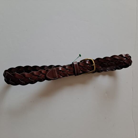 Lands' End Brown Braided Leather Belt w/ Classic Rectangle Buckle Women's Size M - Picture 2 of 9